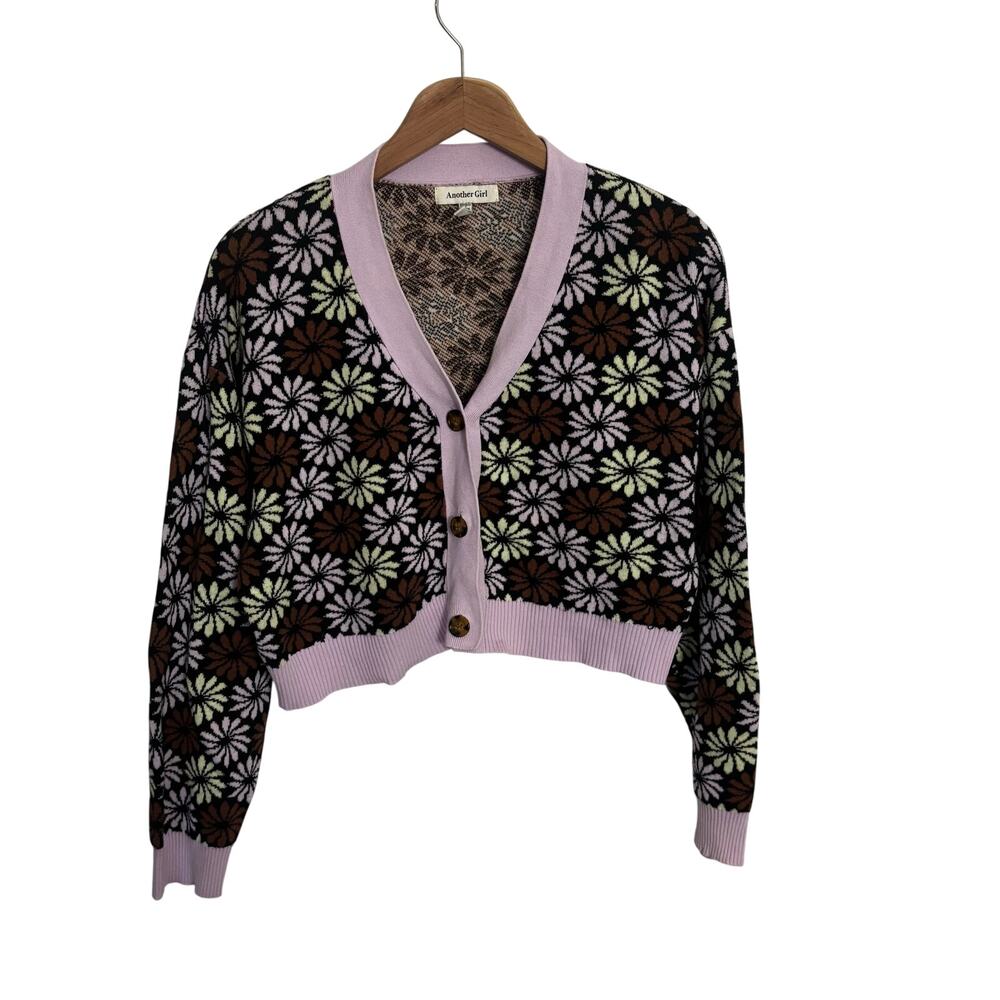 Another Girl Hazy Daisy Francine Floral Crop Cardigan Organic Cotton M